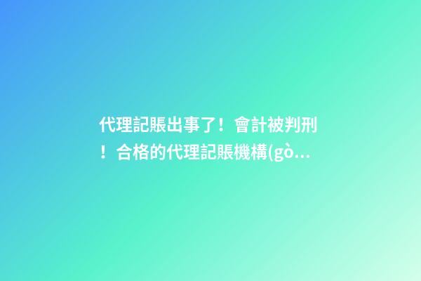 代理記賬出事了！會計被判刑！合格的代理記賬機構(gòu)需要滿足哪些條件？政策早有說明